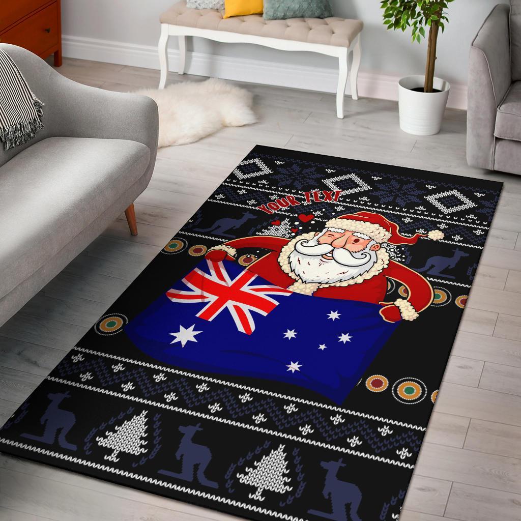 christmas-personalised-area-rug-australia-santa-claus-hold-the-flag-black