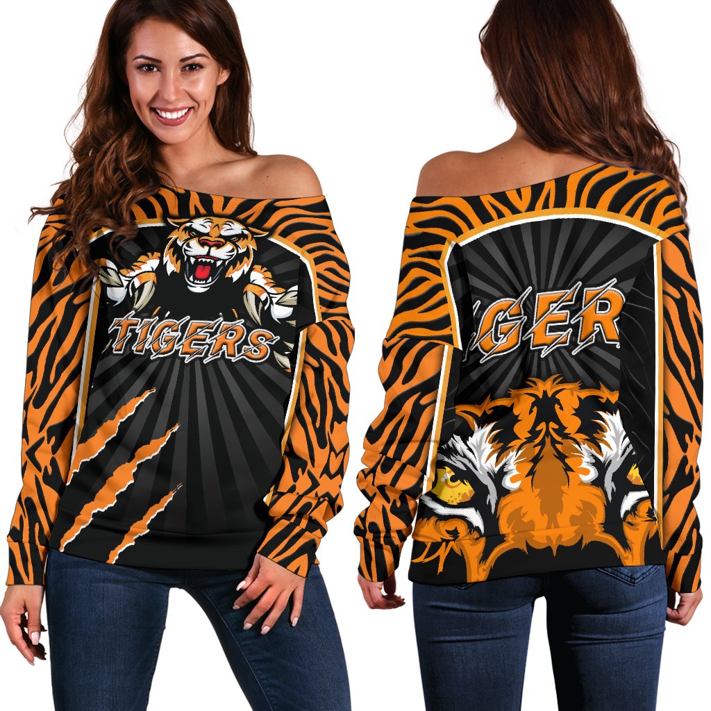 Wests Women's Off Shoulder Sweater Rugby - Tigers - Vibe Hoodie