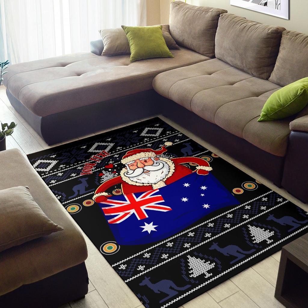 christmas-personalised-area-rug-australia-santa-claus-hold-the-flag-black