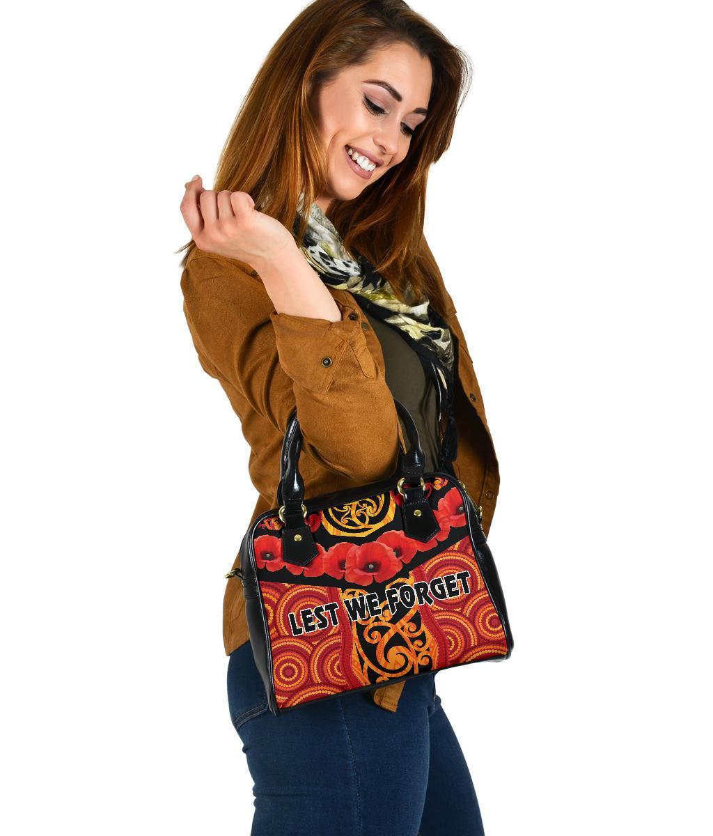 Anzac Lest We Forget Poppy Shoulder Handbag New Zealand Maori Silver Fern - Australia Aboriginal - Vibe Hoodie