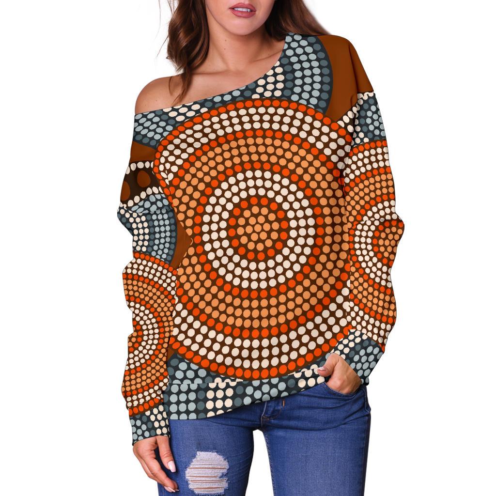 Womens Off Shoulder Sweater - Aboriginal Dot Painting Sweater Ver05 - Vibe Hoodie