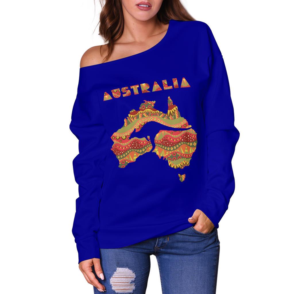 Womens Off Shoulder Sweater - Australia Map Sweater Kangaroo - Vibe Hoodie