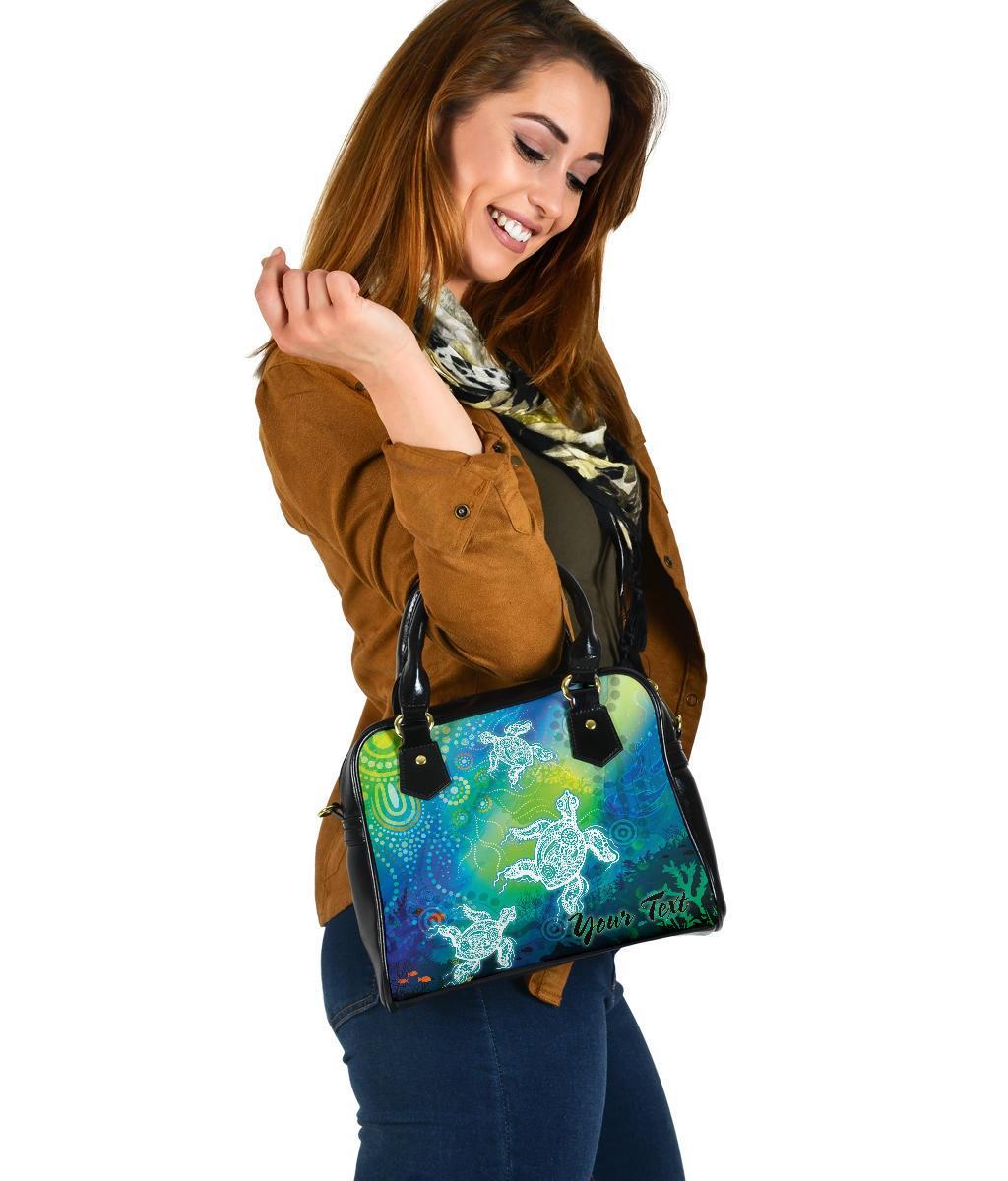 [Custom Text] Aboriginal Shoulder Handbag -  Indigenous Turtle Ocean Dot Painting Art - Vibe Hoodie