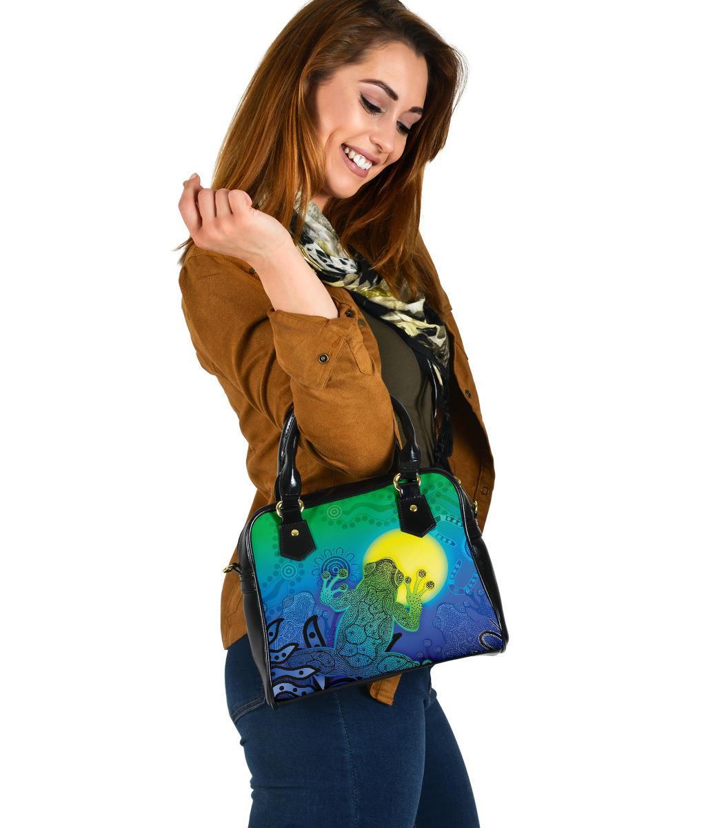 Aboriginal Shoulder Handbag - Indigenous Frog (Blue) - Vibe Hoodie