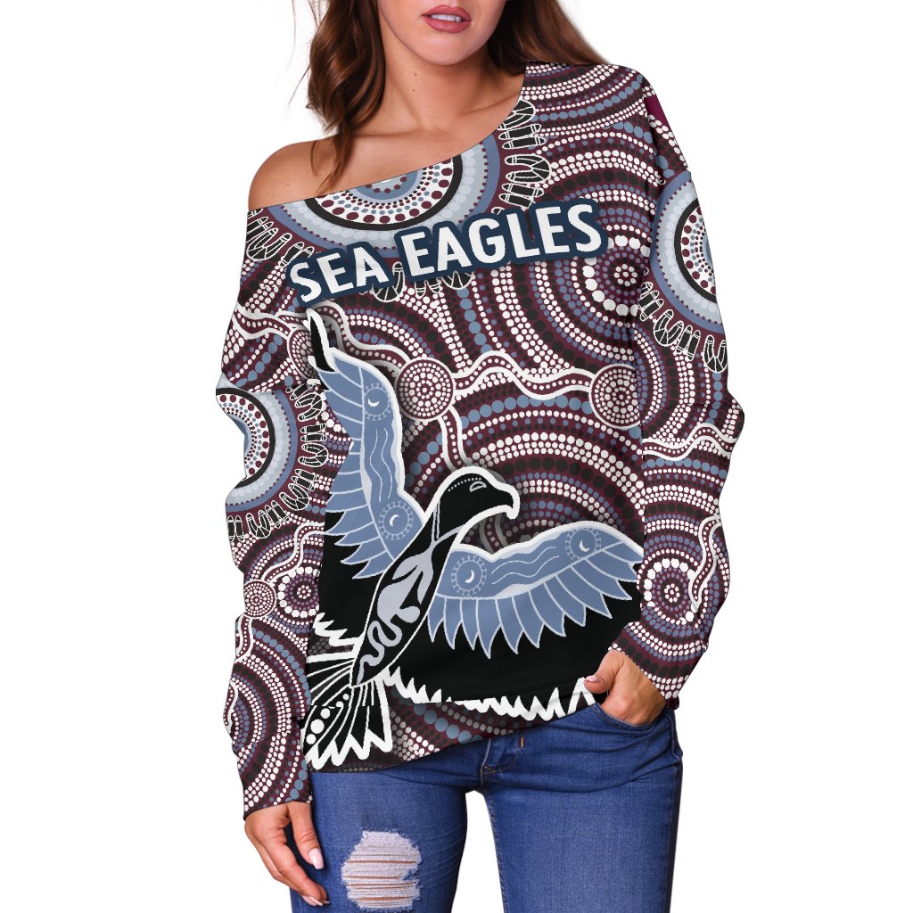 Warringah Women Off Shoulder Sweater Sea Eagles Indigenous - Vibe Hoodie