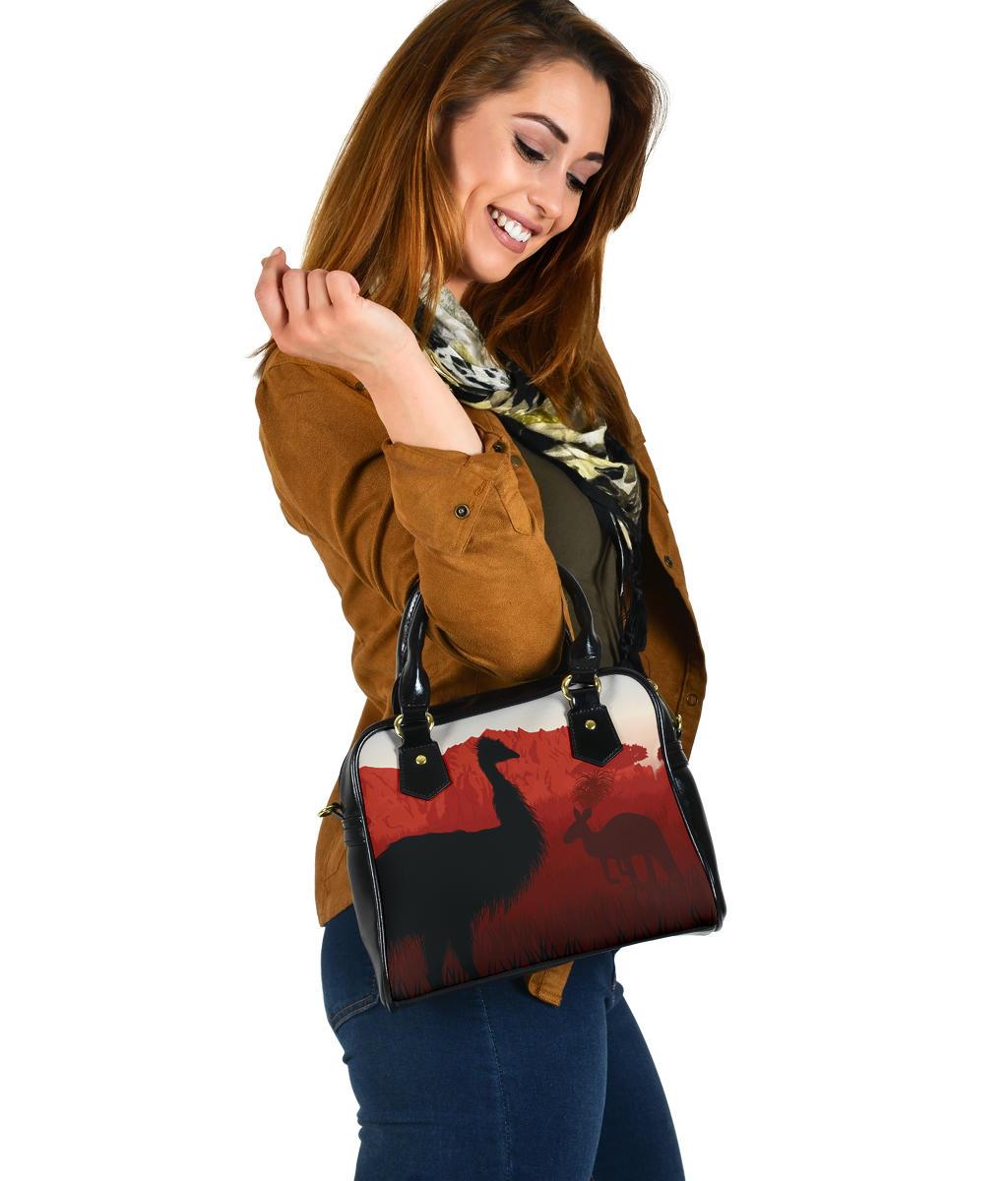 Shoulder Handbag - Australian Nature with Emu and Kangaroo - Vibe Hoodie