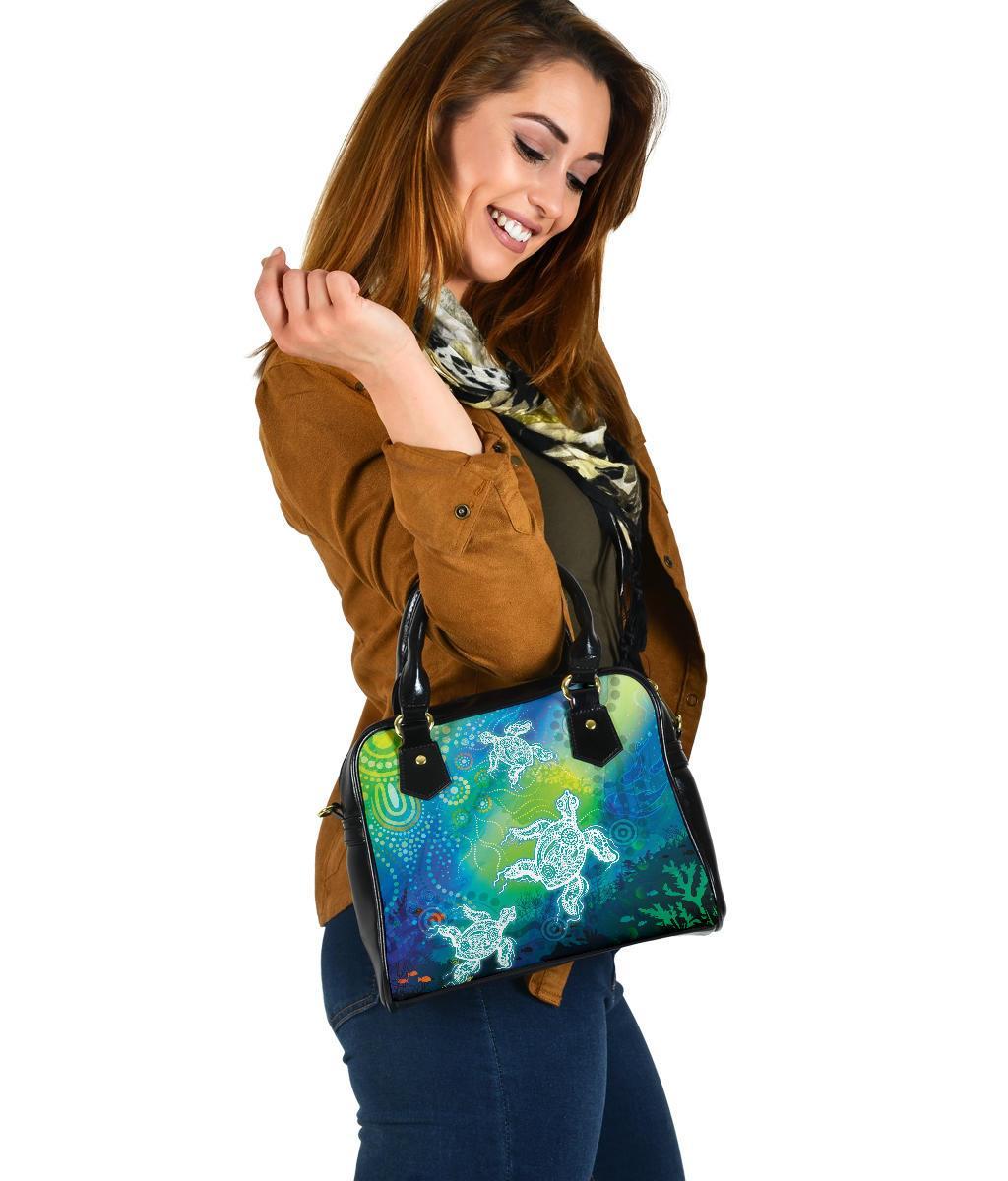 Aboriginal Shoulder Handbags - Indigenous Turtle Ocean Dot Painting Art - Vibe Hoodie