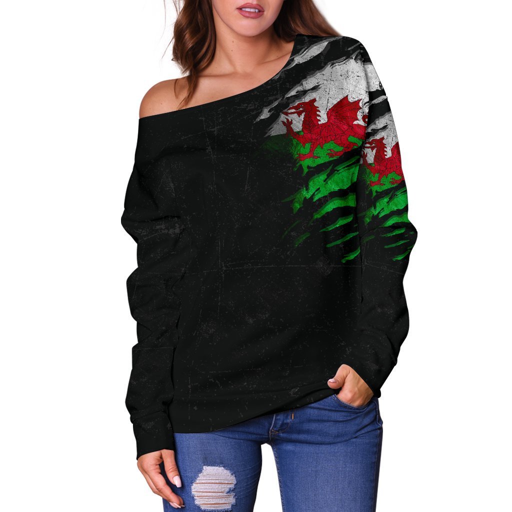 Wales in Me Women's Off Shoulder Sweater - Special Grunge Style - Vibe Hoodie