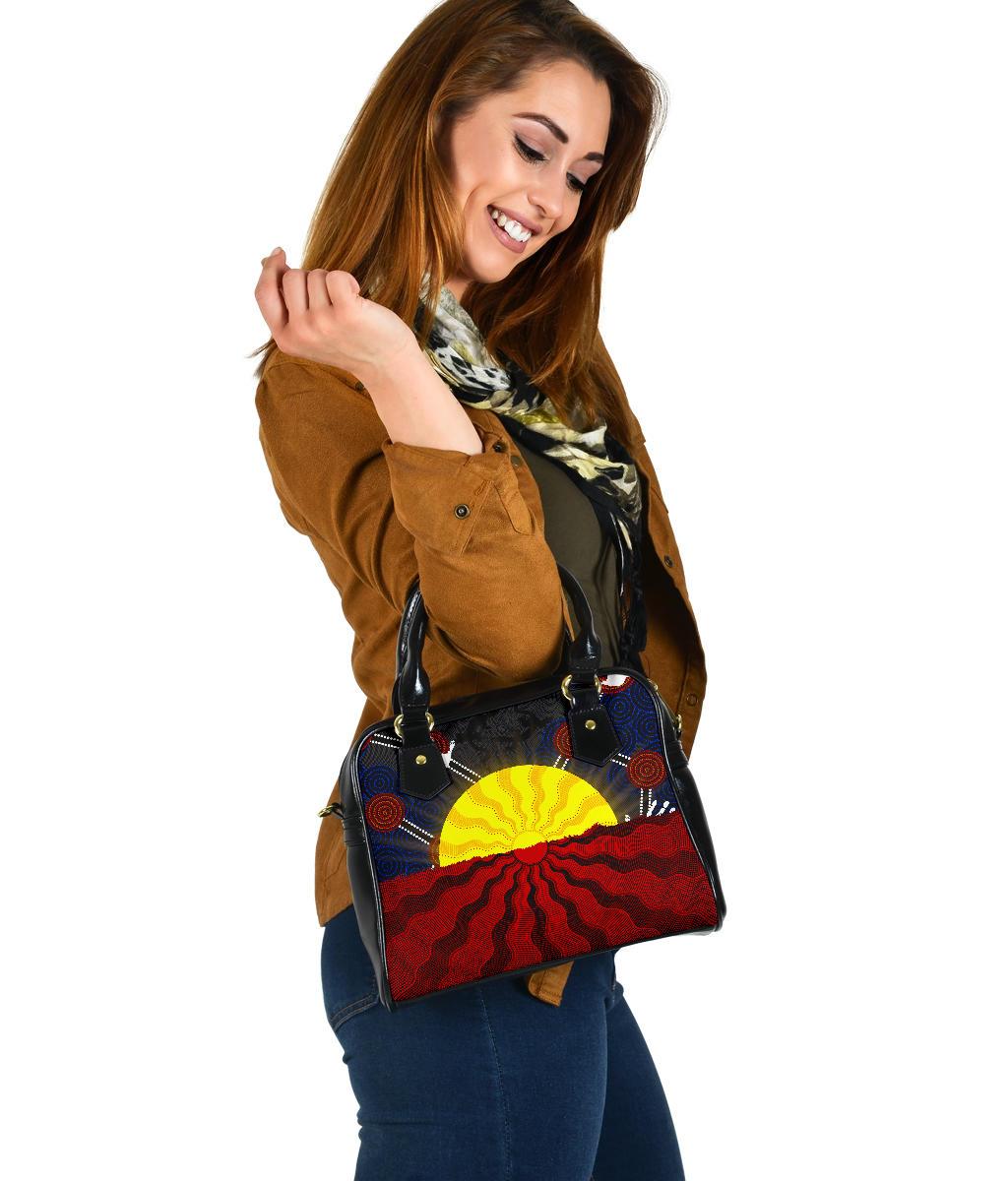 Aboriginal Shoulder Handbag, Aboriginal Lives Matter Flag Sun Dot Painting - Vibe Hoodie