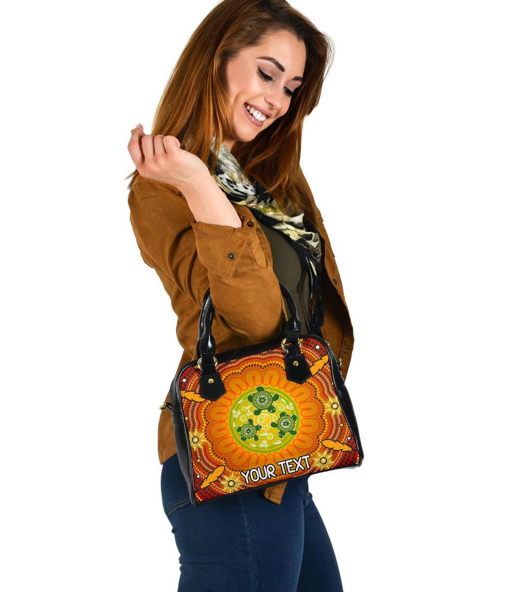 [Custom Text] Aboriginal Shoulder Handbag - Turtle Circle Dot Painting Art - Vibe Hoodie