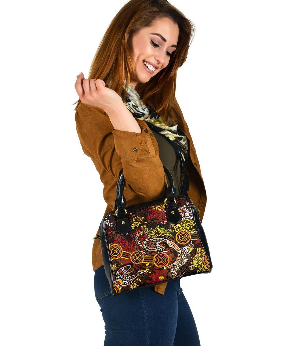 Aboriginal Shoulder Handbag , Kangaroo and Lizard Dot Painting Art - Vibe Hoodie