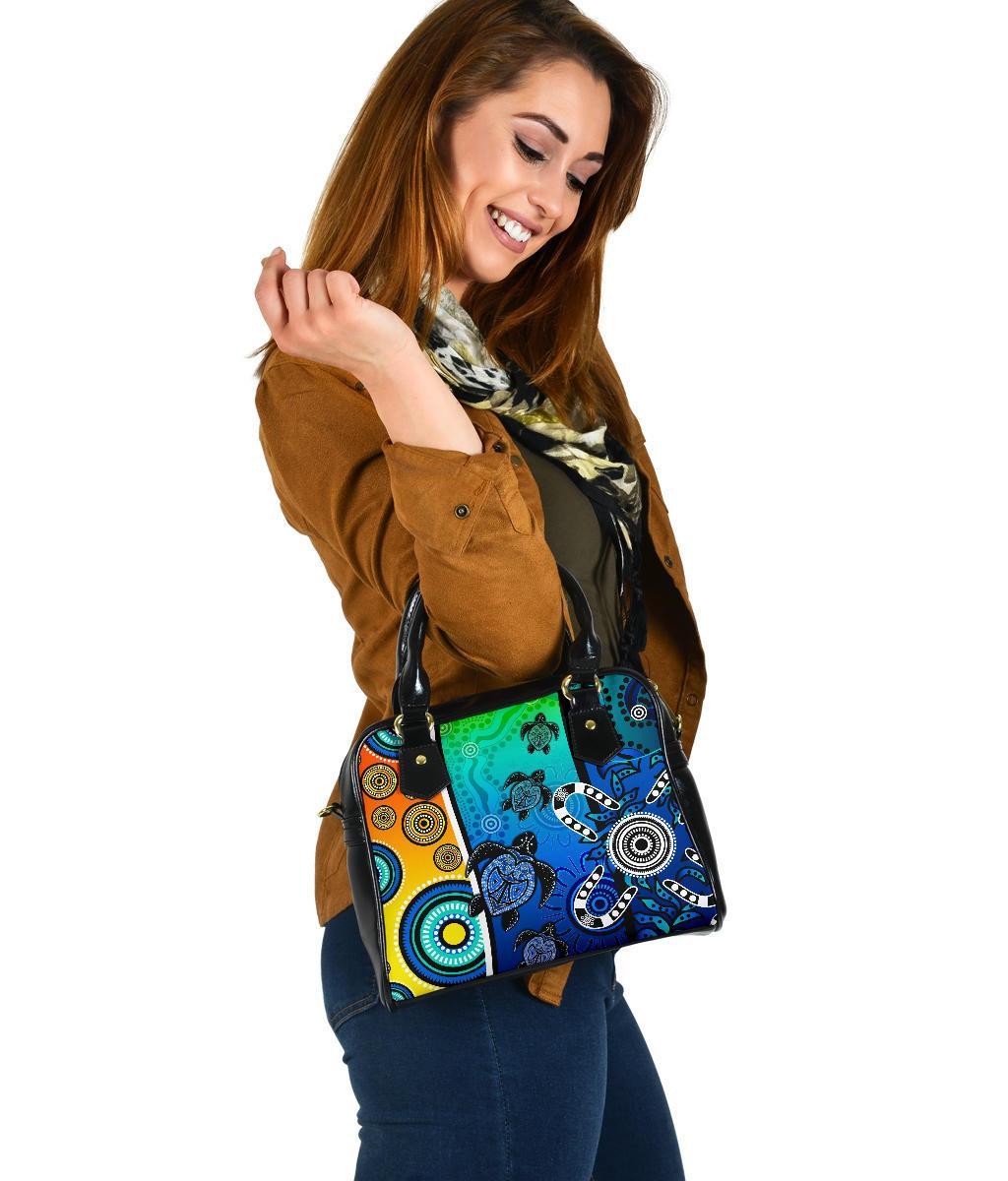 Aboriginal Shoulder Handbag - Indigenous Turtle Dot Painting Art - Vibe Hoodie