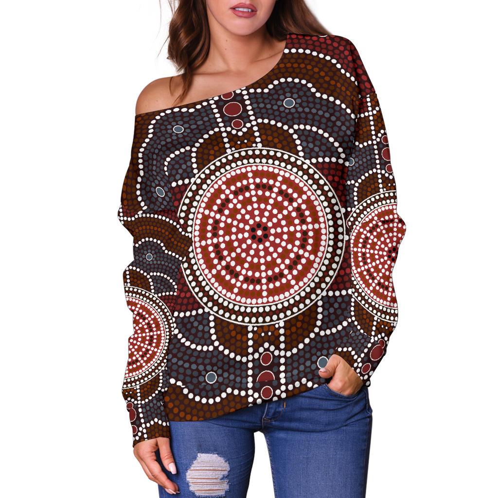 Womens Off Shoulder Sweater - Aboriginal Dot Painting Sweater Ver03 - Vibe Hoodie