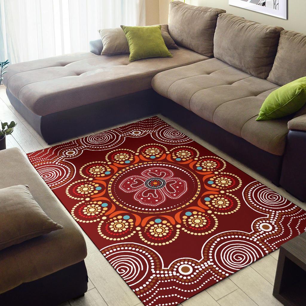 area-rug-aboriginal-dot-art-painting-with-red-poppy-flower