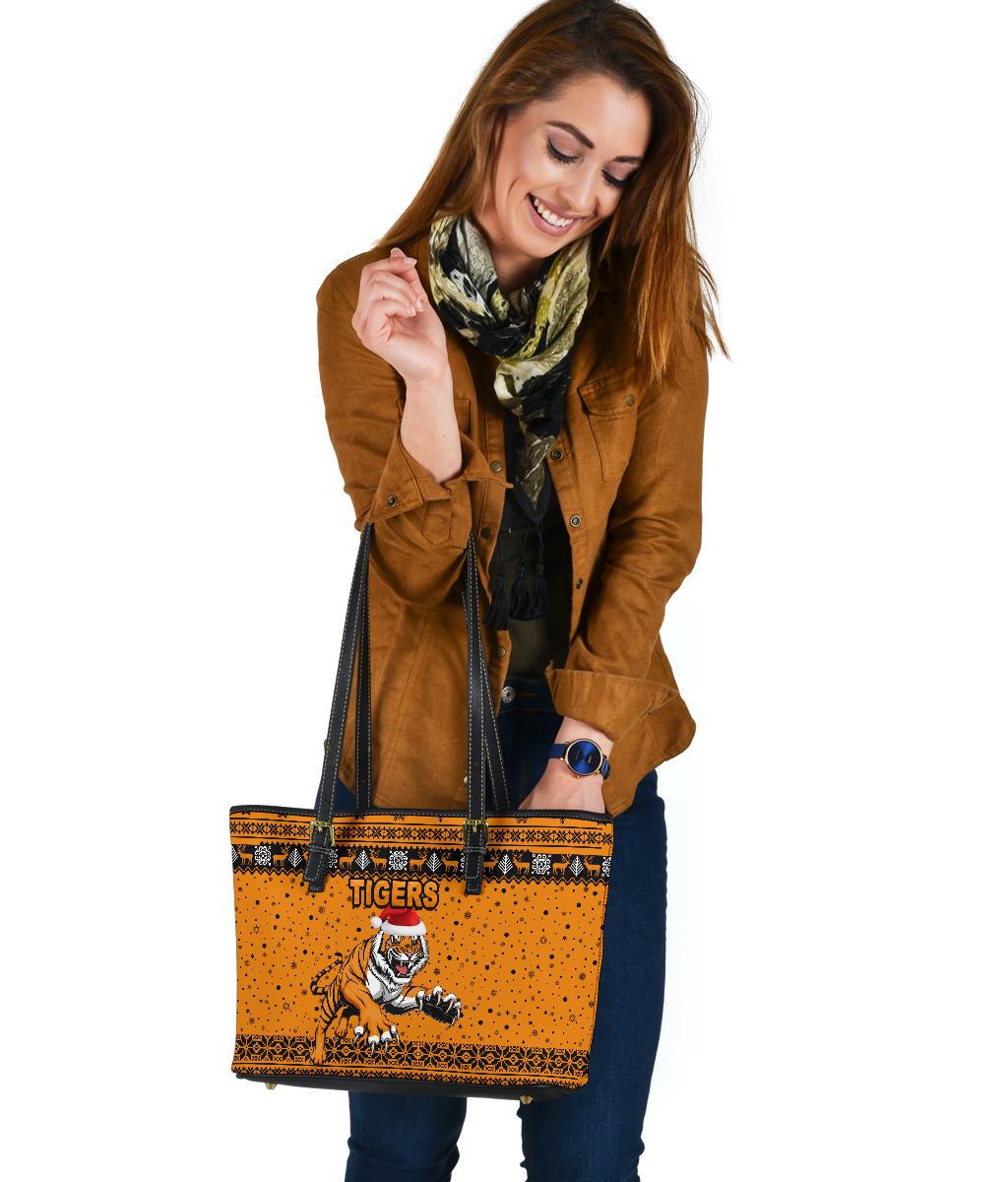 wests-christmas-small-leather-tote-tigers-unique-vibes-orange