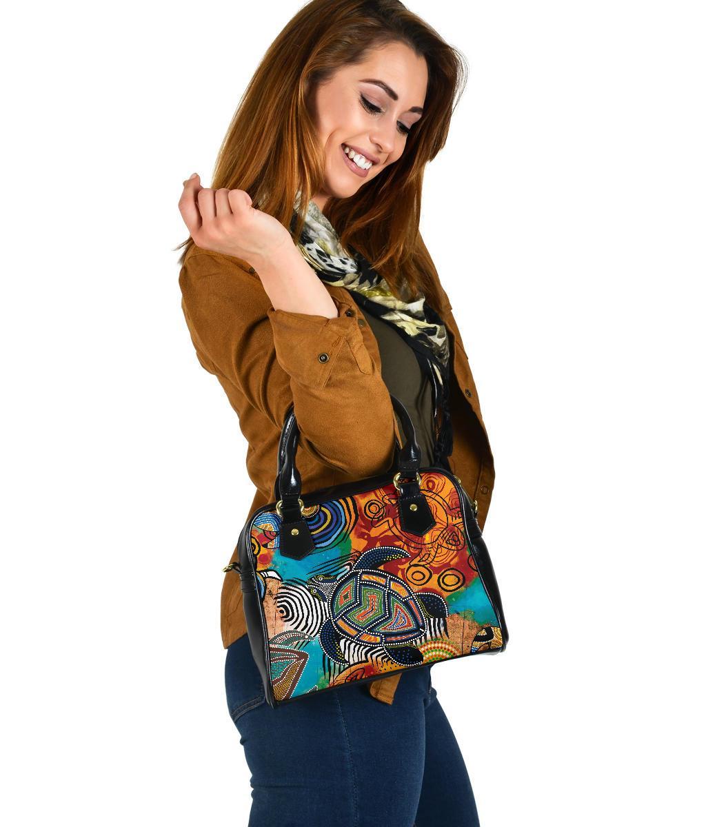 Aboriginal Shoulder Handbag - Turtle Indigenous Art - Vibe Hoodie