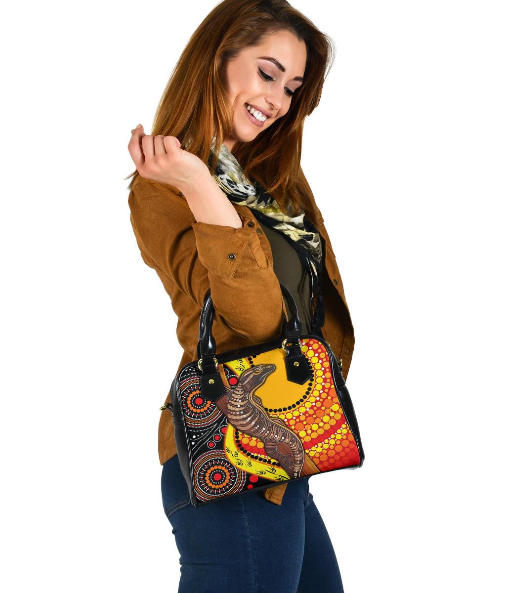 Shoulder Handbag - Australian Aboriginal Dot Painting Sun and Lizard - Vibe Hoodie