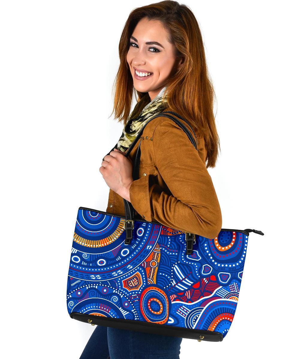 aboriginal-large-leather-tote-bags-indigenous-footprint-patterns-blue-color