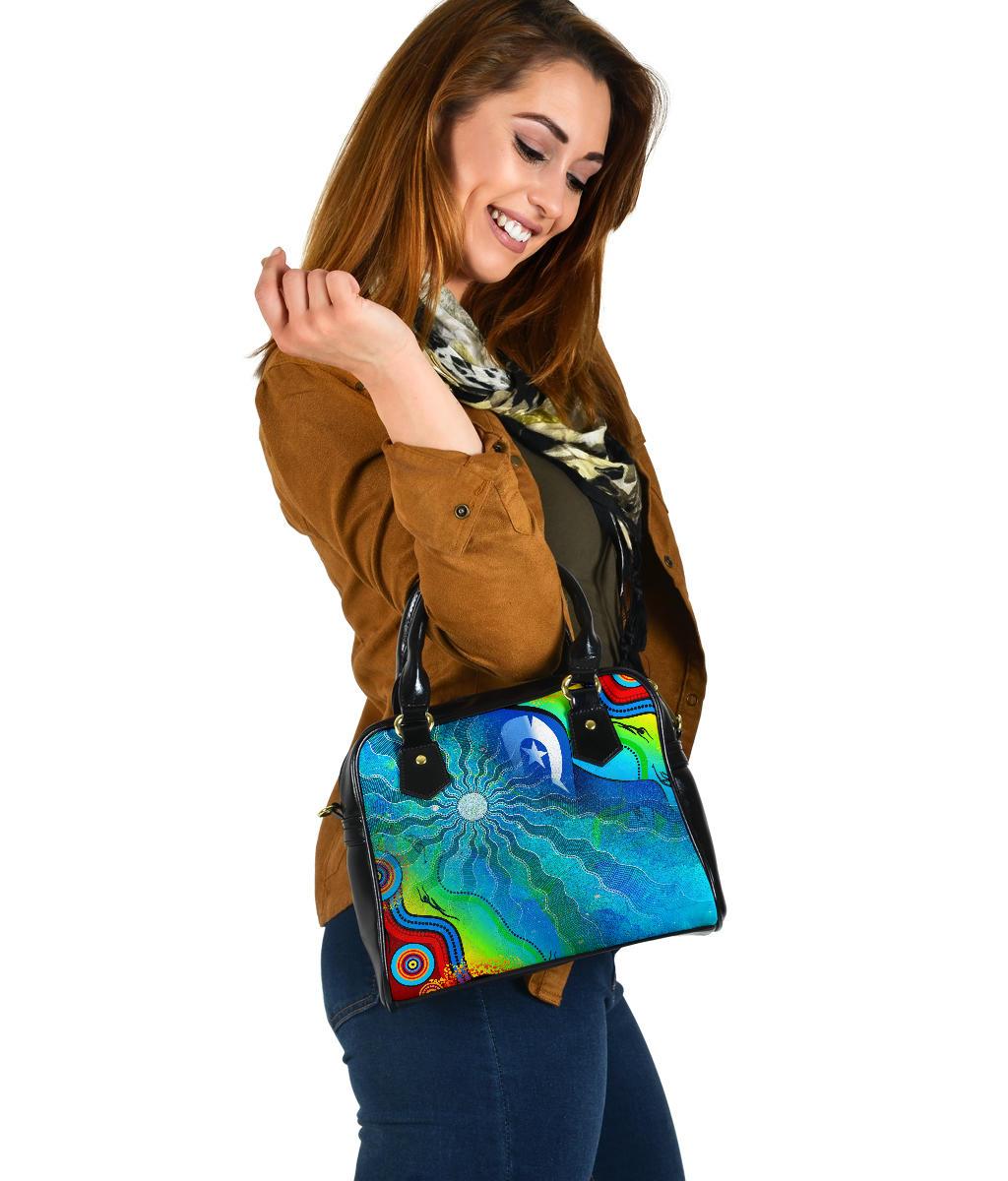 Shoulder Handbag - Torres Strait Islanders Flag with Aboriginal Patterns Bag - Vibe Hoodie