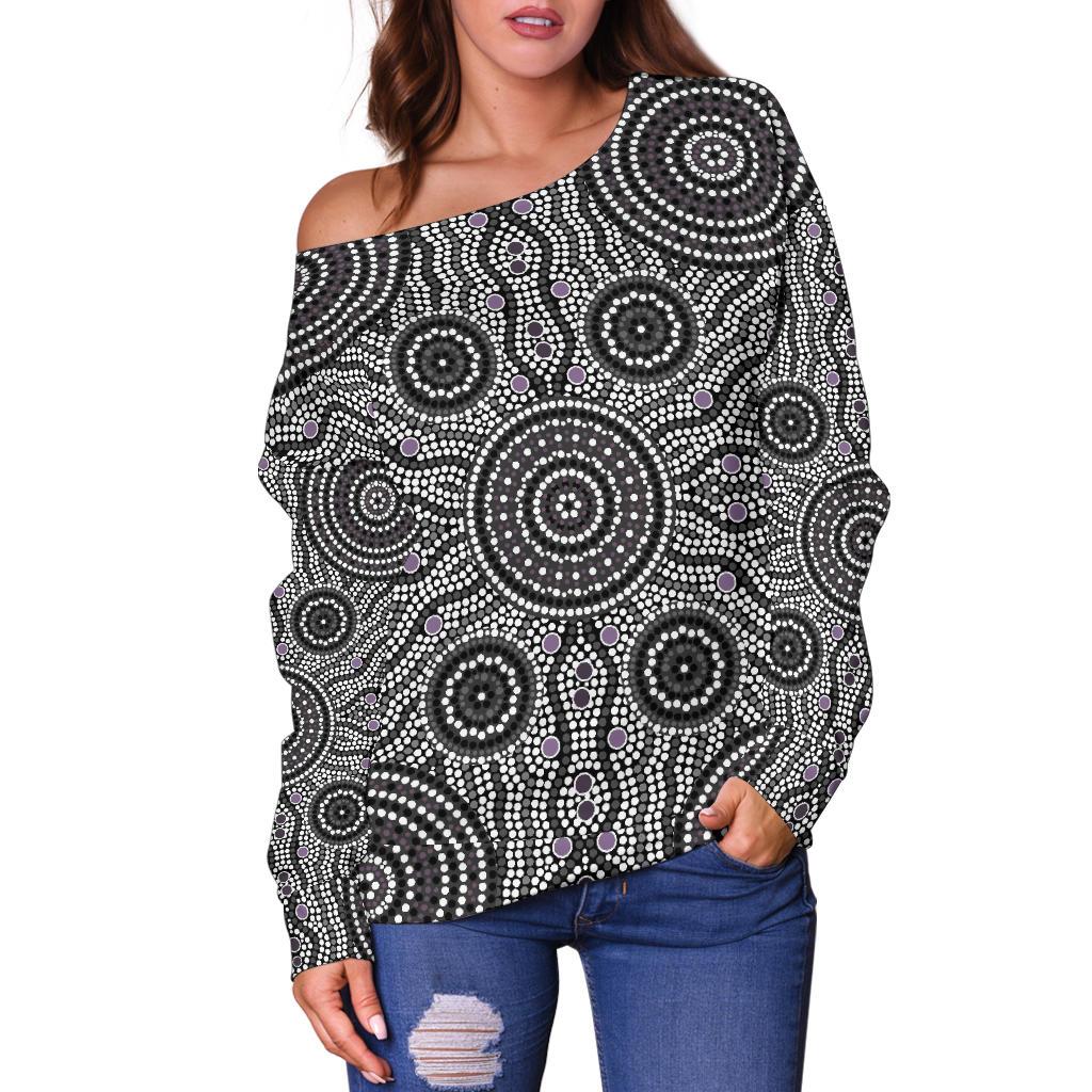 Womens Off Shoulder Sweater - Aboriginal Dot Painting Sweater Ver04 - Vibe Hoodie