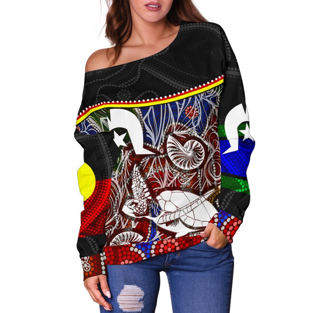 Women's Off Shoulder Sweater - Aboriginal Dot In Naidoc Week Style - Vibe Hoodie