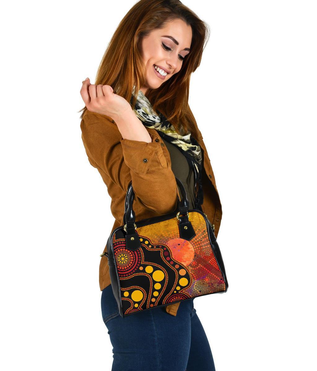 Aboriginal Shoulder Handbag - Australia Indigenous Flag Circle Dot Painting Art (Golden) - Vibe Hoodie