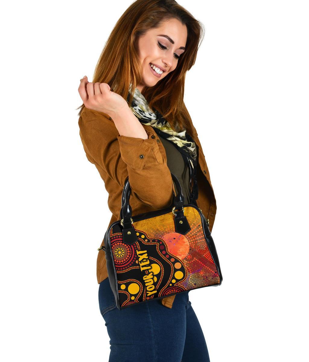 [Custom Text] Aboriginal Shoulder Handbag - Australia Indigenous Flag Circle Dot Painting Art (Golden) - Vibe Hoodie