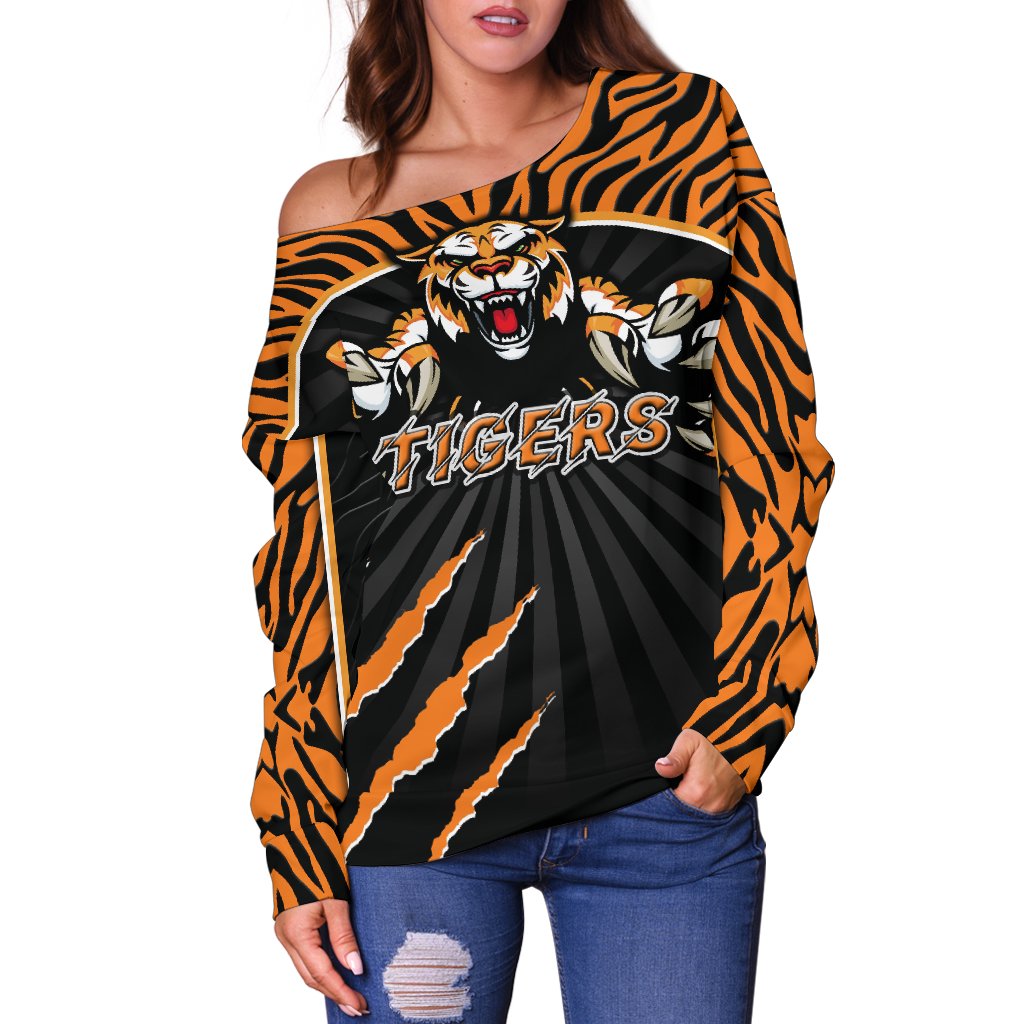 Wests Women's Off Shoulder Sweater Rugby - Tigers - Vibe Hoodie