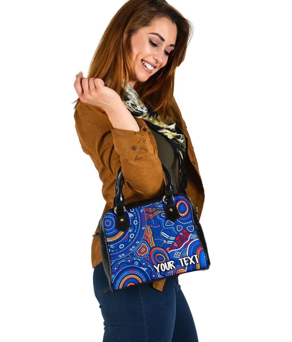 [Custom Text] Aboriginal Shoulder Handbag - Indigenous Footprint Patterns Blue Color - Vibe Hoodie