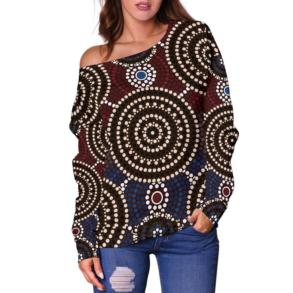 Womens Off Shoulder Sweater - Aboriginal Dot Painting Sweater Ver08 - Vibe Hoodie