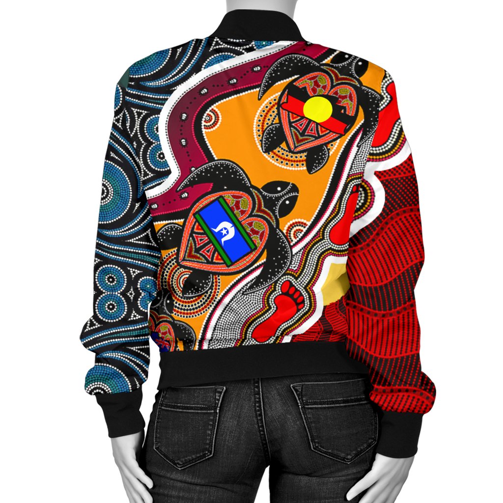 womens-bomber-jacket-australia-aboriginal-dots-with-turtle-and-naidoc-flags