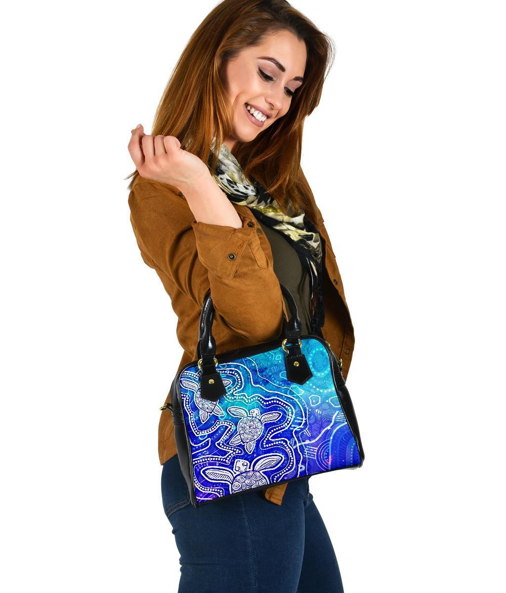 Aboriginal Shoulder Handbag - Sea Turtle With Indigenous Patterns (Blue) - Vibe Hoodie