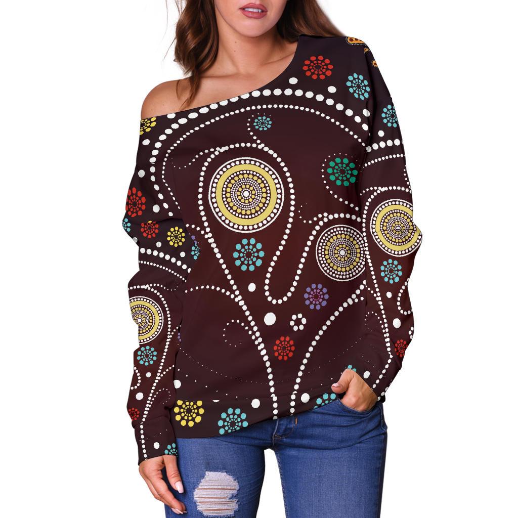 Womens Off Shoulder Sweater - Aboriginal Dot Painting Sweater Tree - Vibe Hoodie