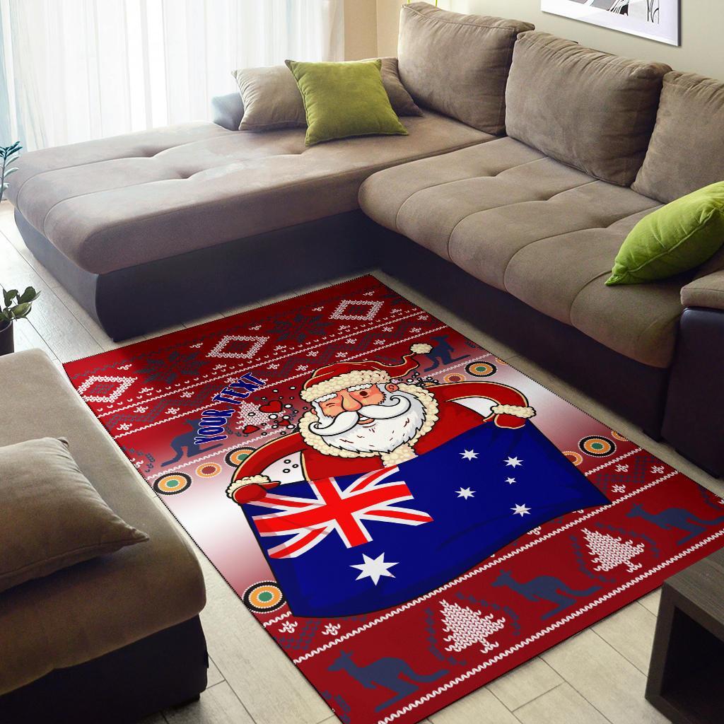 christmas-personalised-area-rug-australia-santa-claus-hold-the-flag-red