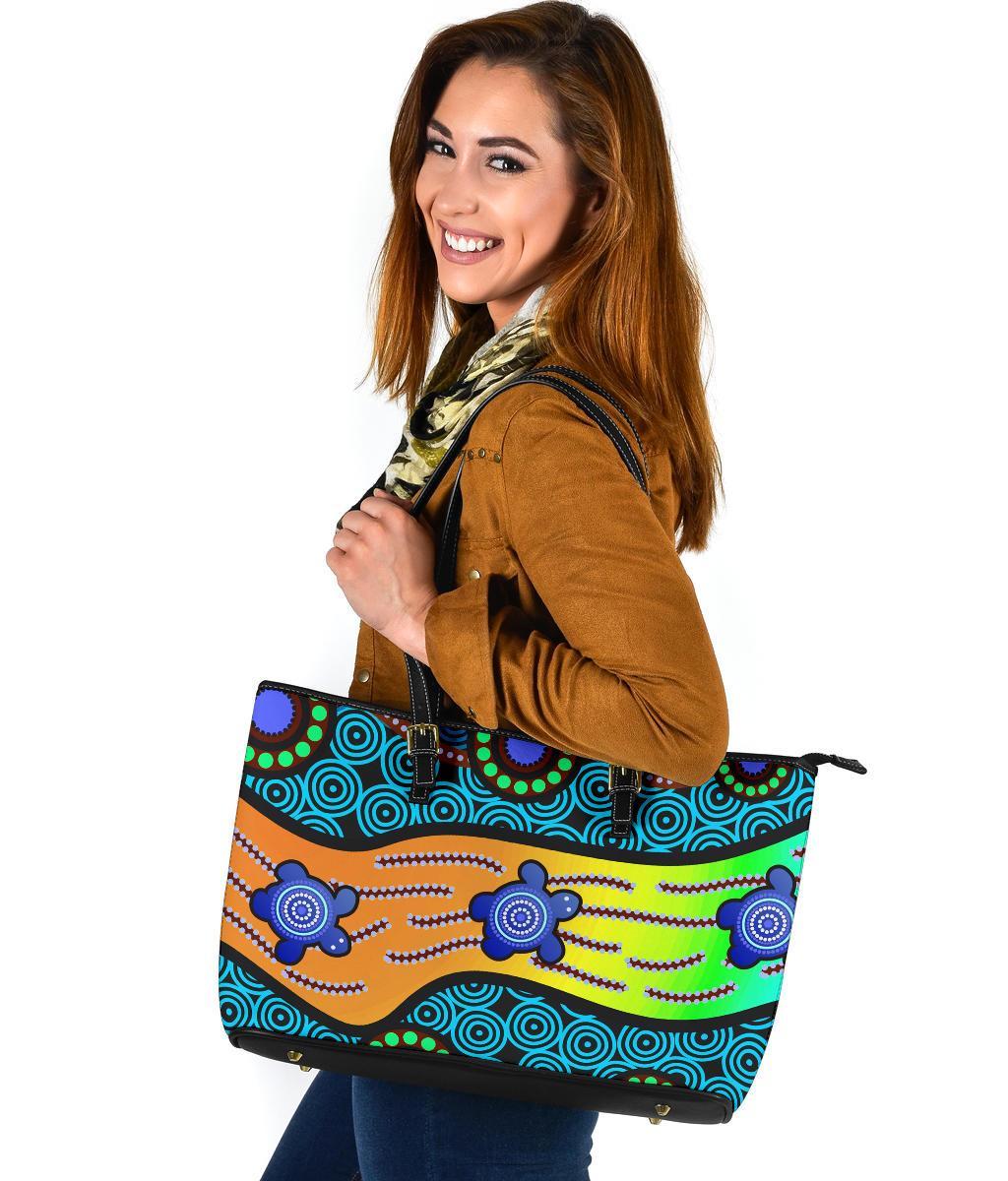 large-leather-tote-bag-aboriginal-turtle