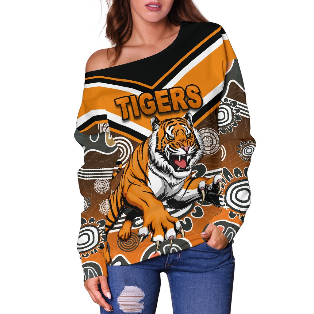 Wests Women's Off Shoulder Sweater Tigers Indigenous - Vibe Hoodie