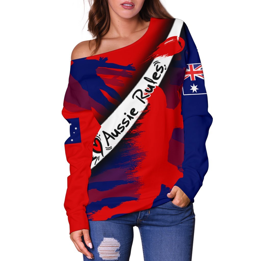 Women's Off Shoulder Sweater - Australian Rules Football - Vibe Hoodie