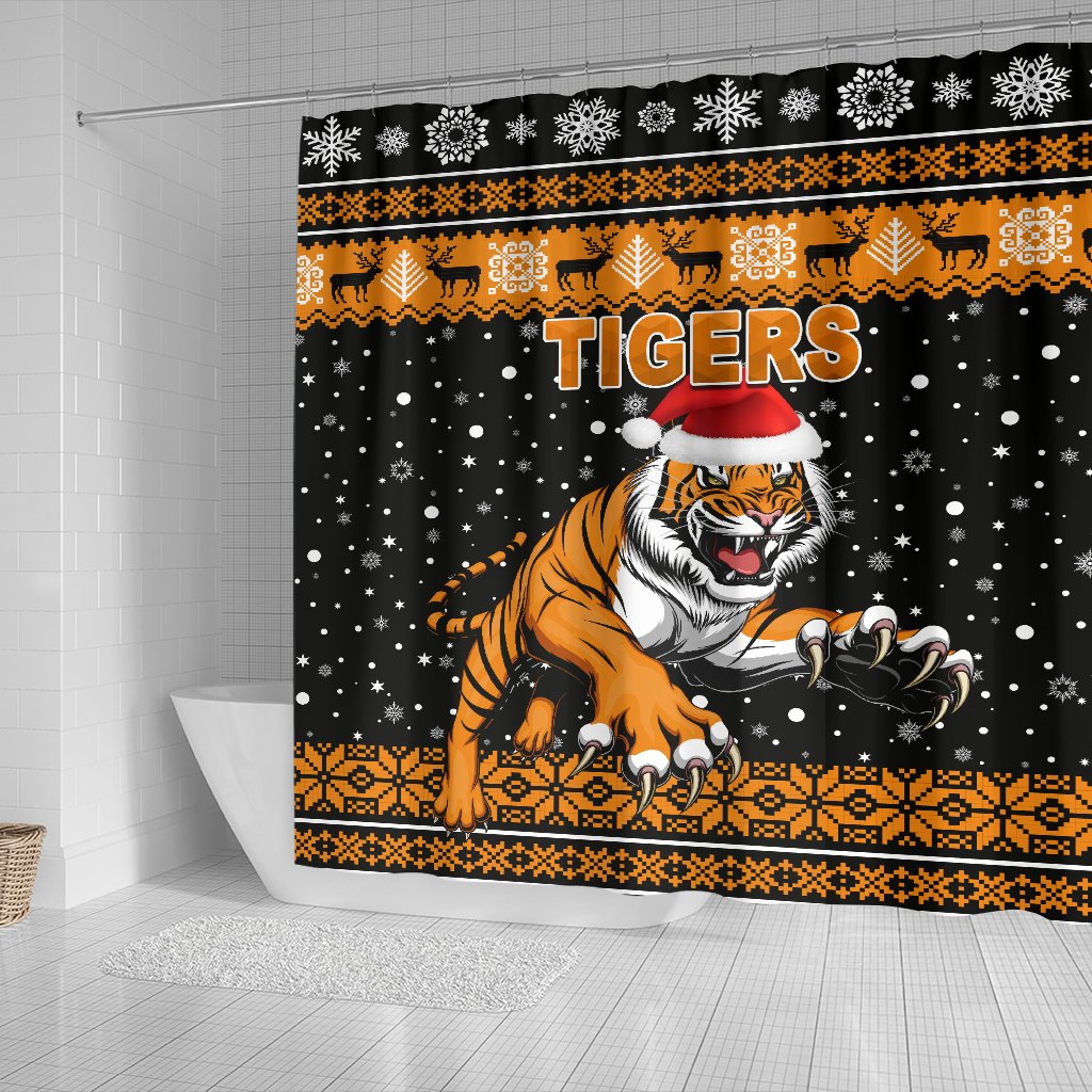 wests-christmas-shower-curtain-tigers-unique-vibes-black