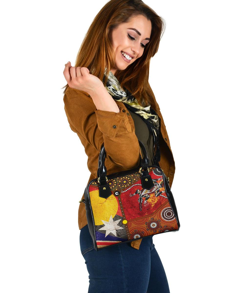 Shoulder Handbags - Aboriginal Dot Painting & Flags, Crocodile - Vibe Hoodie