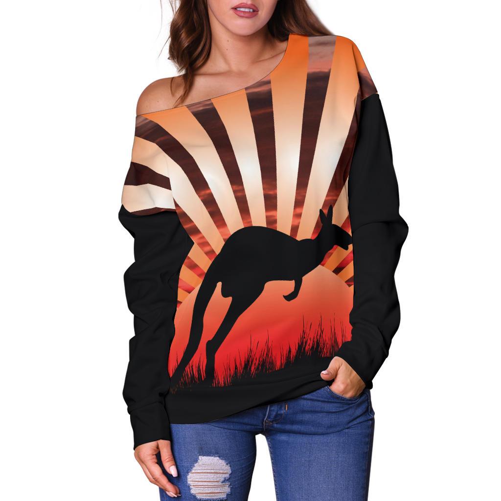 Womens Off Shoulder Sweater - Kangaroo Sweater Sunset Ver03 - Vibe Hoodie