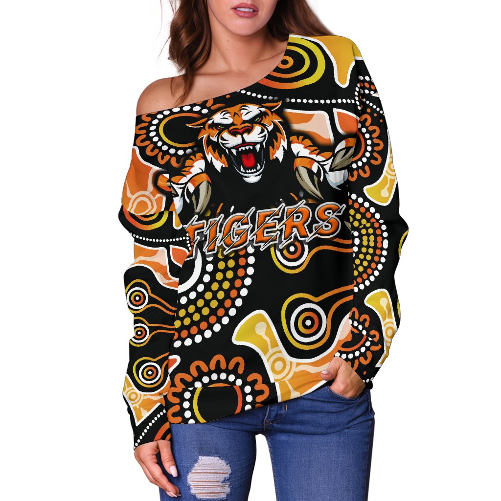 Wests Women Off Shoulder Sweater Rugby - Tigers Indigenous - Vibe Hoodie