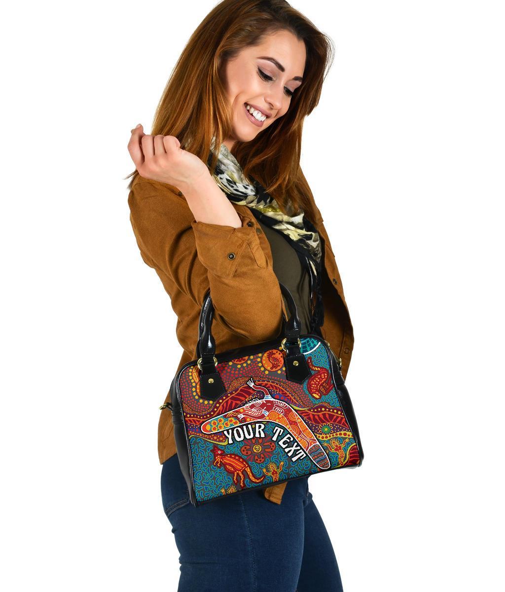 Aboriginal Personalised Shoulder Handbag - Indigenous Boomerang - Vibe Hoodie