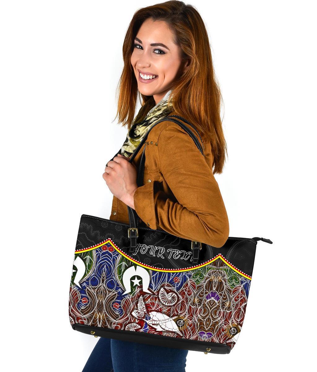 personalised-large-leather-tote-bag-aboriginal-dot-in-naidoc-week-style