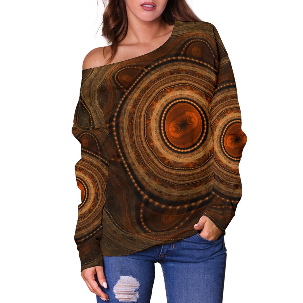 Womens Off Shoulder Sweater - Aboriginal Dot Painting Sweater Ver09 - Vibe Hoodie