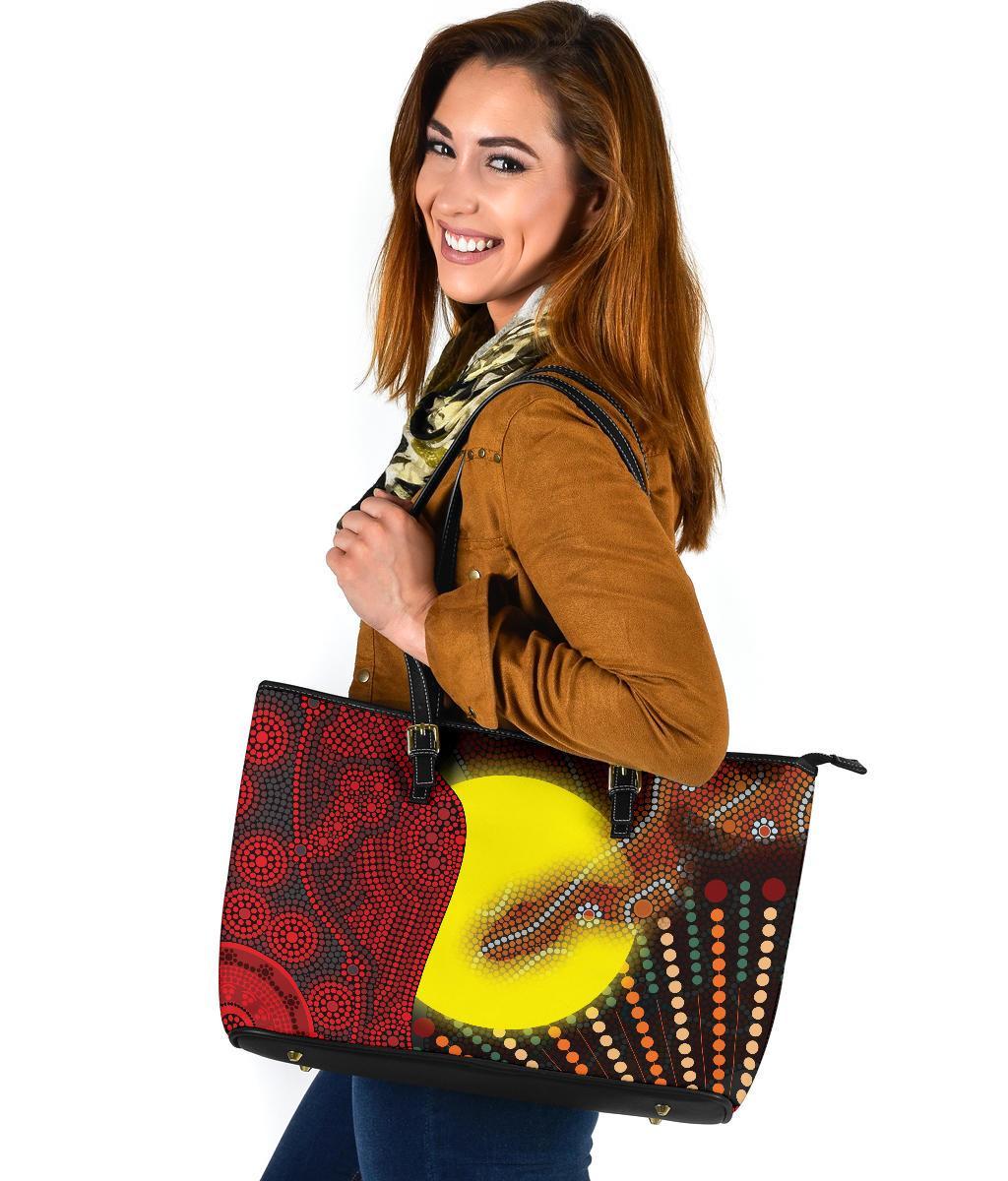 aboriginal-leather-tote-bag-indigenous-snake-sun-dot-painting