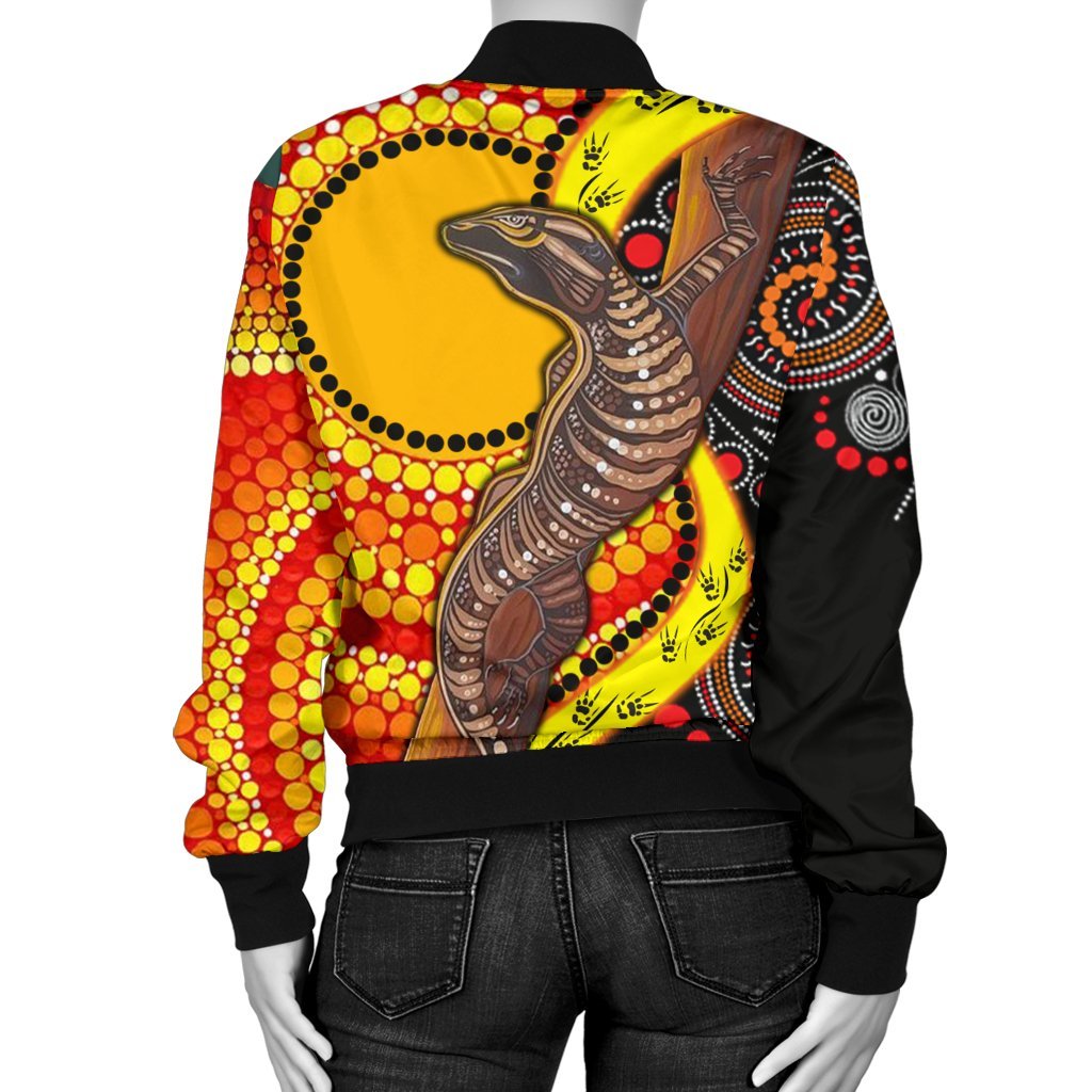 womens-bomber-jacket-australian-aboriginal-dot-painting-sun-and-lizard