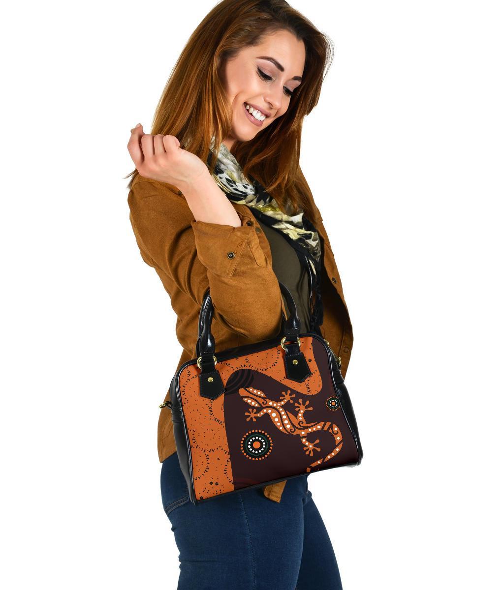 Aboriginal Shoulder Handbag - Lizard in Aboriginal Dreaming - Vibe Hoodie