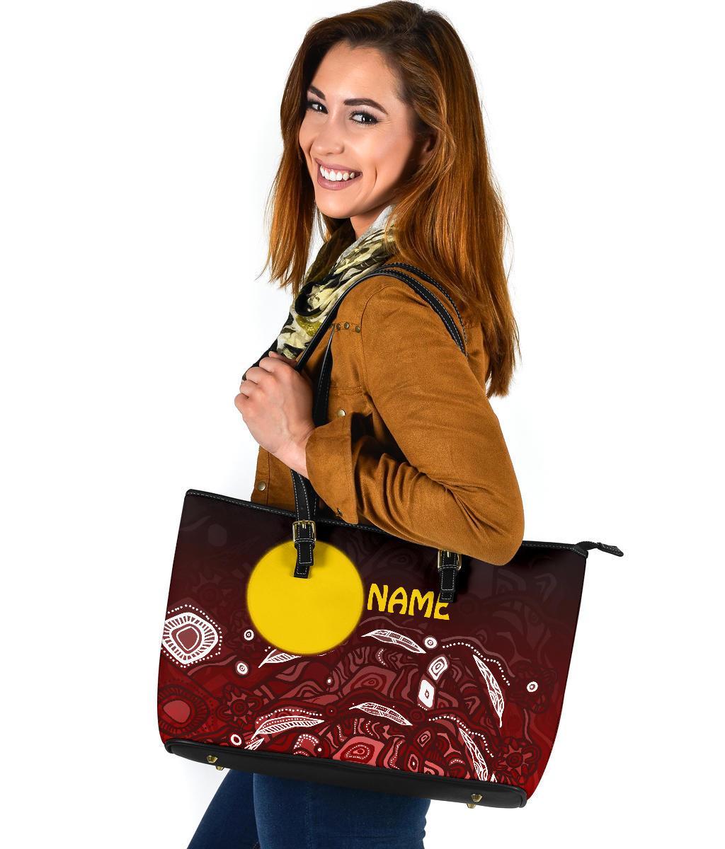 custom-text-aboriginal-leather-tote-bag-red-landscape