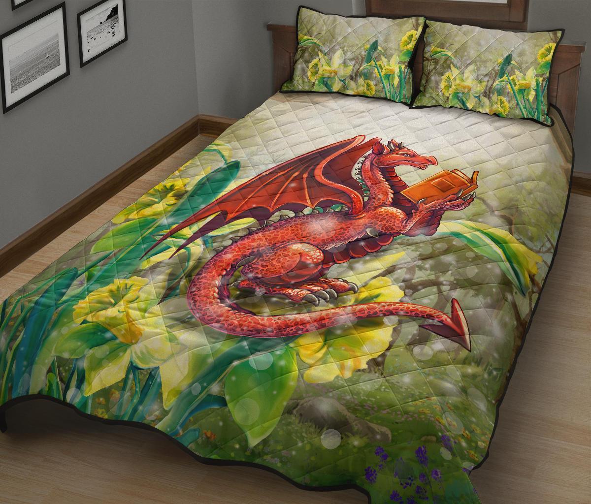 wales-quilt-bed-set-dragon-with-flowers