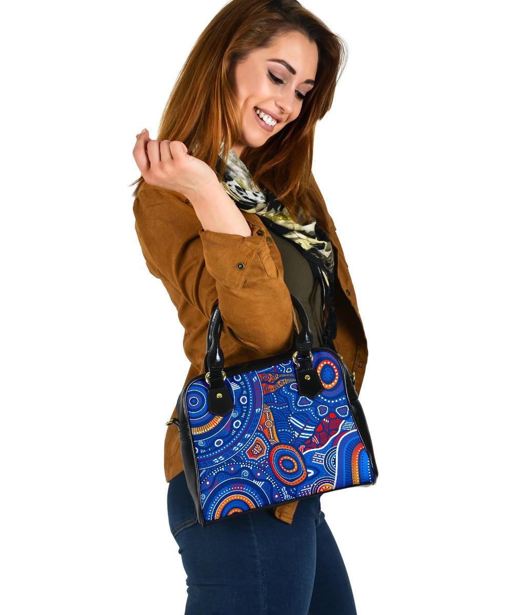 Aboriginal Shoulder Handbags - Indigenous Footprint Patterns Blue Color - Vibe Hoodie